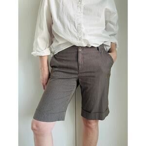 Y2K Pinstriped Long Dress Shorts Brown Size 6 Casual Classic Neutral Looks